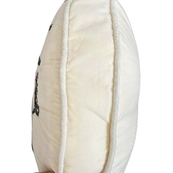 RACHEL ZOE Halloween Flying Witch Pink Moon Round Toss Beaded Pillow 16x6 New - Picture 9 of 10